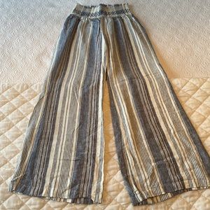 Linen Style Blue and Off-White Striped Coverup Pants